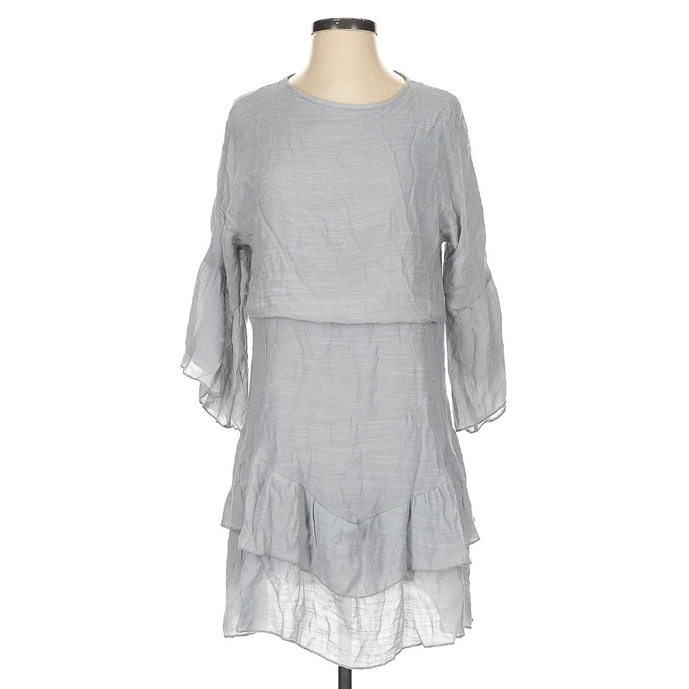 Goodnight Macaroon Dress Womens S Gray Linen Layers Ruffles Midi Boho Cottage